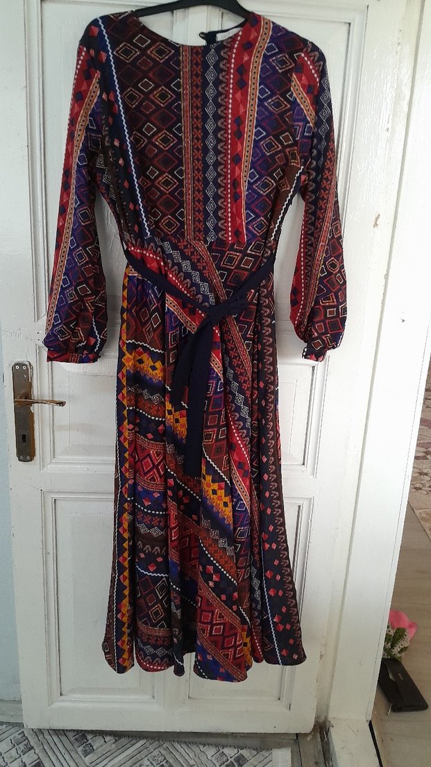 Uzun Desenli Bohem Kadın Elbise - Görsel 2