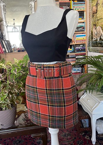 m Beden Kemerli Mini Etek, Fitted Kesim, Çok Renkli