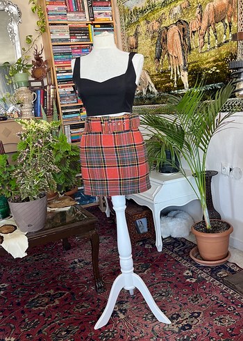 Kemerli Mini Etek, Fitted Kesim, Çok Renkli
