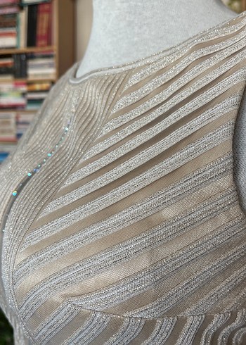 Bej V Yakalı Midi Bohem abiye - Görsel 12