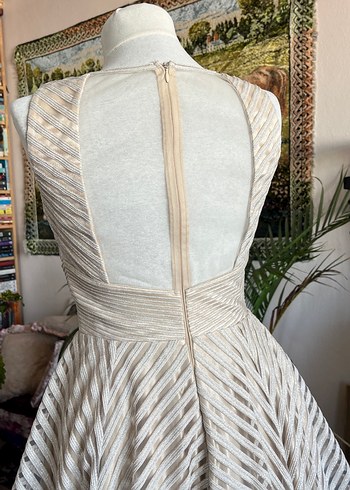 Bej V Yakalı Midi Bohem abiye - Görsel 14