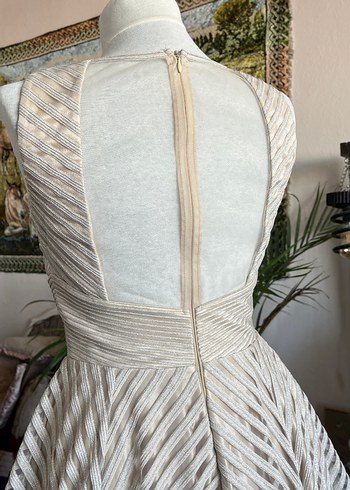 Bej V Yakalı Midi Bohem abiye - Görsel 13