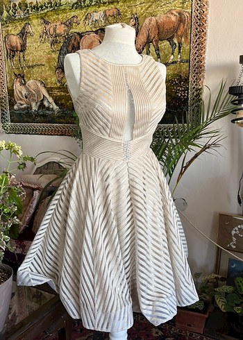 Bej V Yakalı Midi Bohem abiye - Görsel 2