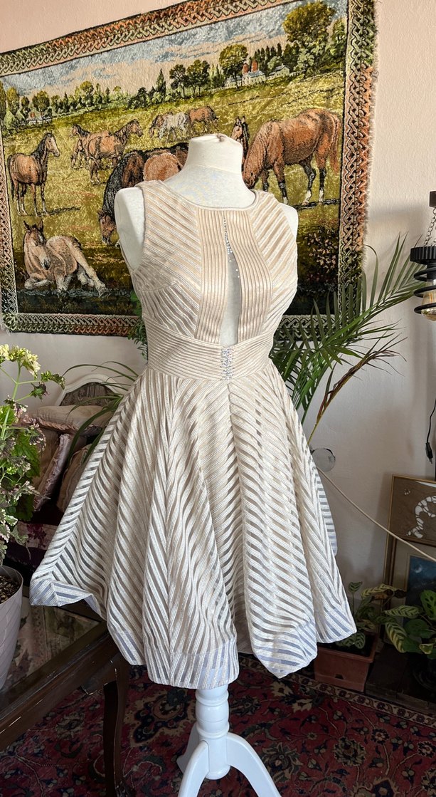 Bej V Yakalı Midi Bohem abiye - Görsel 2