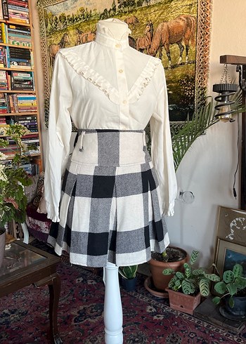 Ekose Desenli Gri Beyaz Mini Etek - Görsel 3