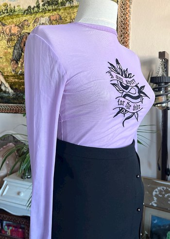 Mor Baskılı transparan bluz - Görsel 8