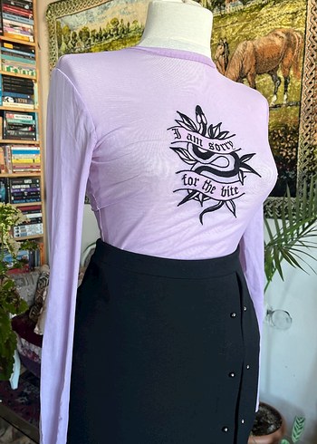 Mor Baskılı transparan bluz - Görsel 6