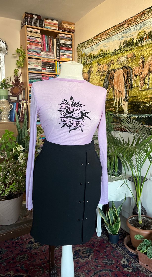 Mor Baskılı transparan bluz - Görsel 2