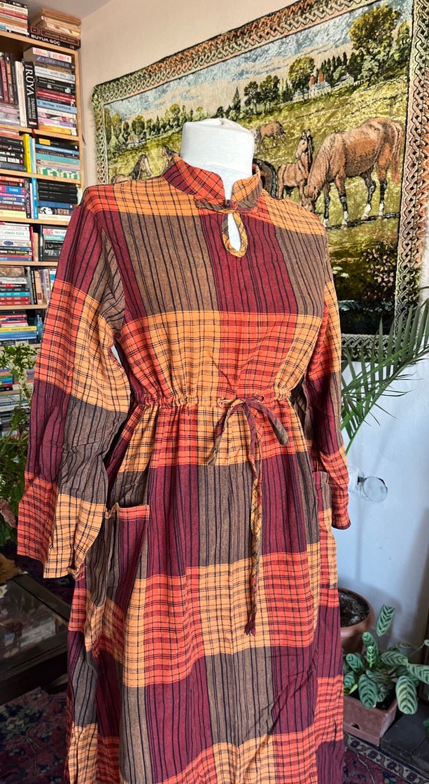 Uzun Ekose Desenli Bohem Elbise - Görsel 3