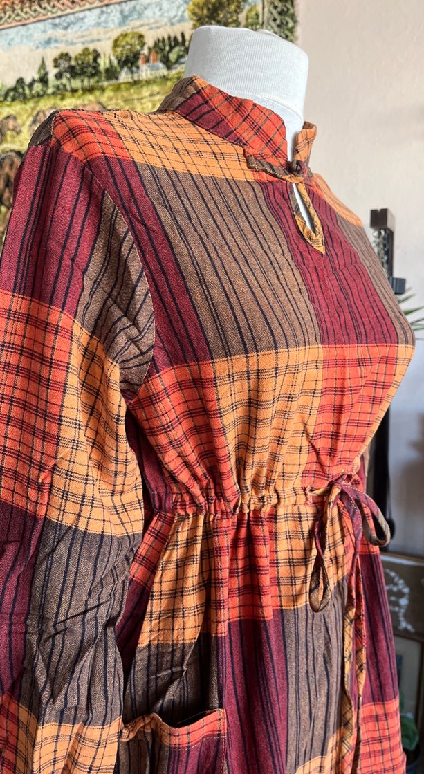 Uzun Ekose Desenli Bohem Elbise - Görsel 5