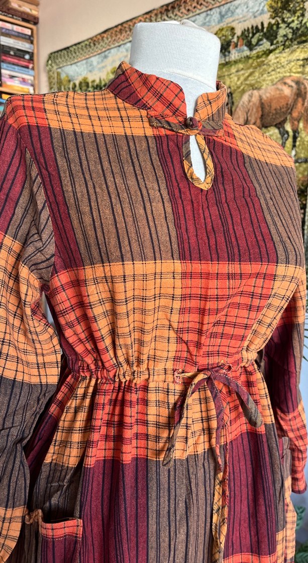 Uzun Ekose Desenli Bohem Elbise - Görsel 4