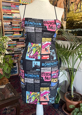 Çok Renkli Baskılı Straplez Midi Elbise - Görsel 3