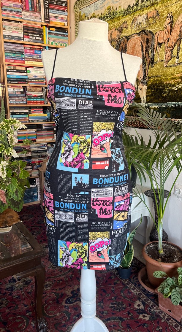 Çok Renkli Baskılı Straplez Midi Elbise - Görsel 3