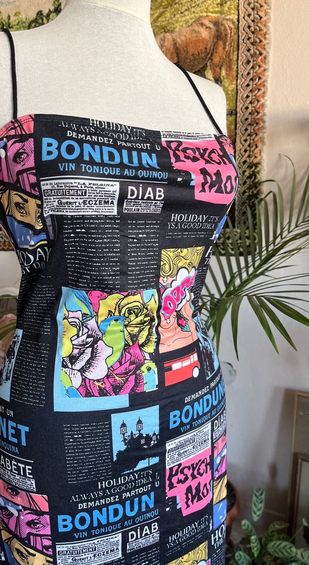 Çok Renkli Baskılı Straplez Midi Elbise - Görsel 5