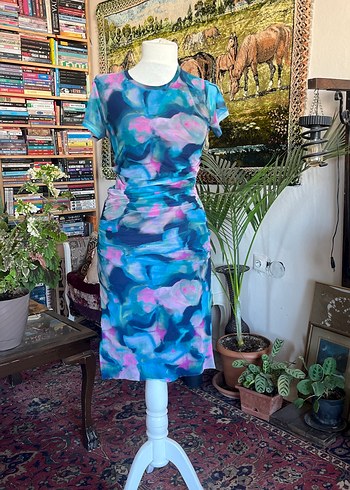 Renkli ebruli Desenli Drapeli Kadın Uzun Elbise - Görsel 2