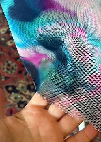 Renkli ebruli Desenli Drapeli Kadın Uzun Elbise - Görsel 9