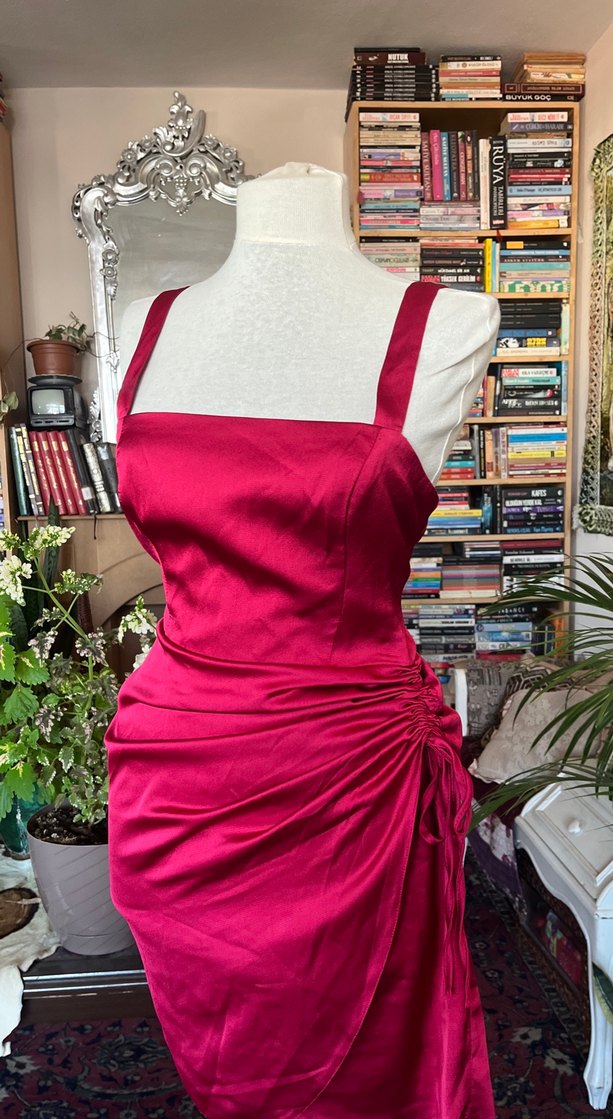 KırmızıDrapeli Mini Elbise - Görsel 5