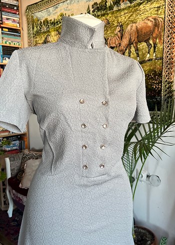 Kısa Kollu, Düğmeli Bohem Midi Elbise - Görsel 5