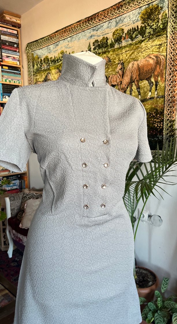 Kısa Kollu, Düğmeli Bohem Midi Elbise - Görsel 5