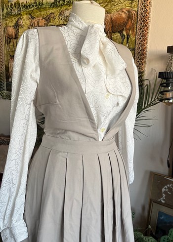 Bej Renkli Kadın Pilili Midi elbise - Görsel 4