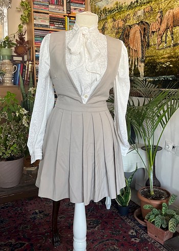 Bej Renkli Kadın Pilili Midi elbise - Görsel 7