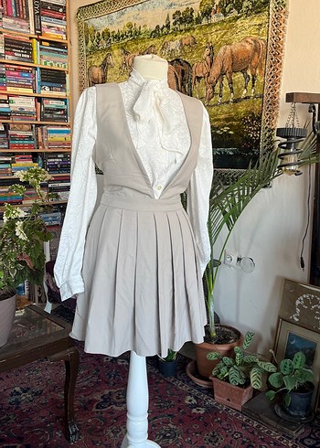 Bej Renkli Kadın Pilili Midi elbise - Görsel 2