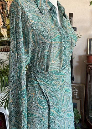 Turkuaz Drapeli Uzun Bohem Elbise - Görsel 5