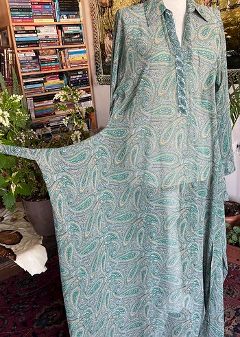 Turkuaz Drapeli Uzun Bohem Elbise - Görsel 10