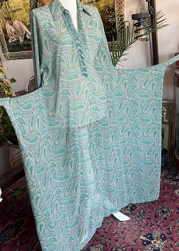 Turkuaz Drapeli Uzun Bohem Elbise - Görsel 11