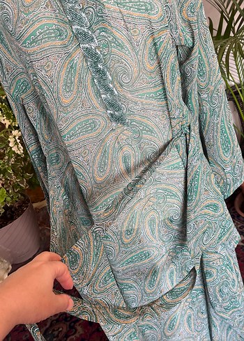 Turkuaz Drapeli Uzun Bohem Elbise - Görsel 8