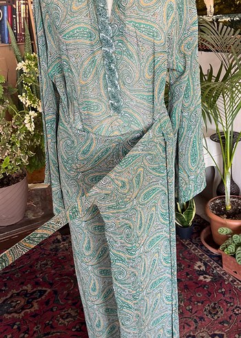 Turkuaz Drapeli Uzun Bohem Elbise - Görsel 7