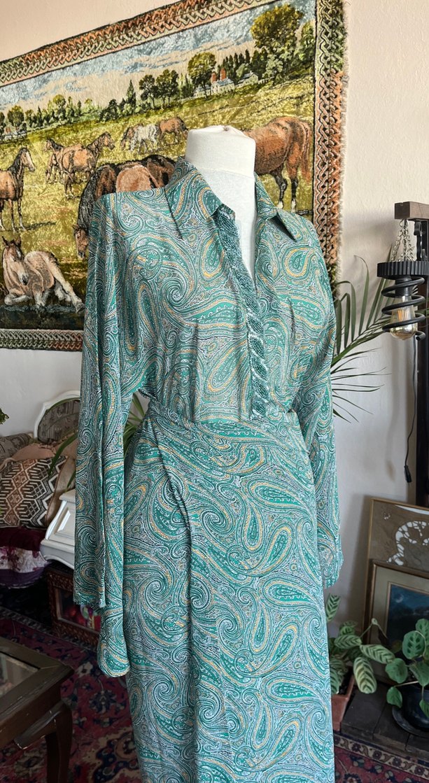 Turkuaz Drapeli Uzun Bohem Elbise - Görsel 3