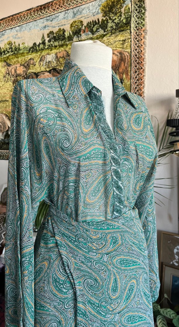 Turkuaz Drapeli Uzun Bohem Elbise - Görsel 4