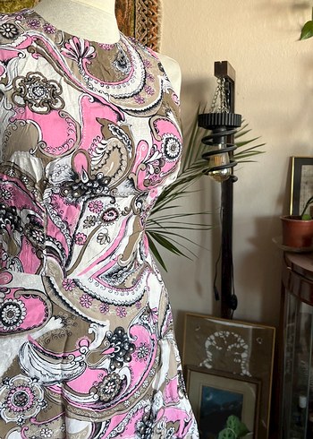 Pembe Desenli Bohem Uzun Elbise - Görsel 8