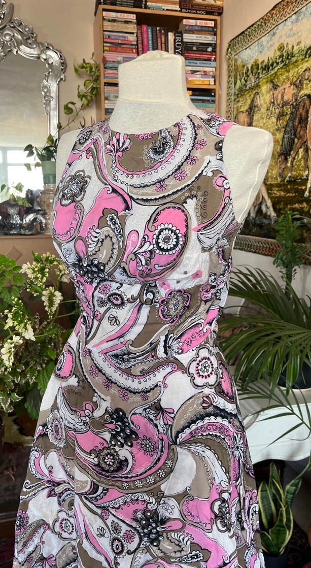 Pembe Desenli Bohem Uzun Elbise - Görsel 5