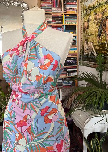 Bohem Mini Straplez Desenli Elbise - Görsel 6