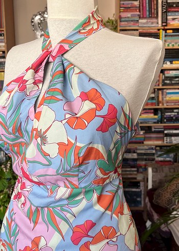 Bohem Mini Straplez Desenli Elbise - Görsel 9