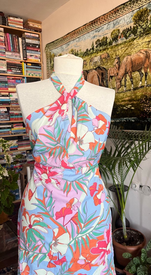 Bohem Mini Straplez Desenli Elbise - Görsel 5