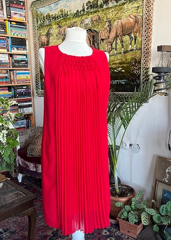 Piliseli Kırmızı Bohem Midi Elbise - Görsel 2