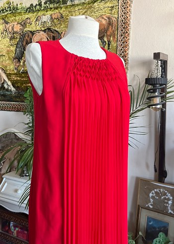 Piliseli Kırmızı Bohem Midi Elbise - Görsel 3