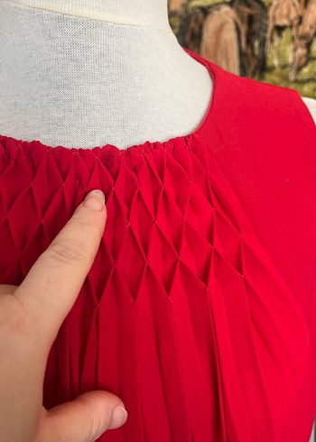 Piliseli Kırmızı Bohem Midi Elbise - Görsel 8