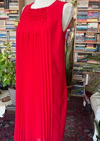 Piliseli Kırmızı Bohem Midi Elbise - Görsel 6