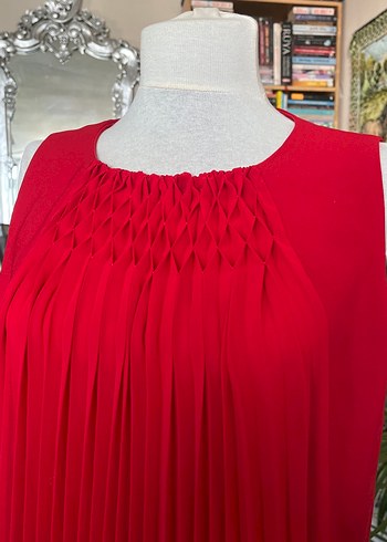 Piliseli Kırmızı Bohem Midi Elbise - Görsel 7