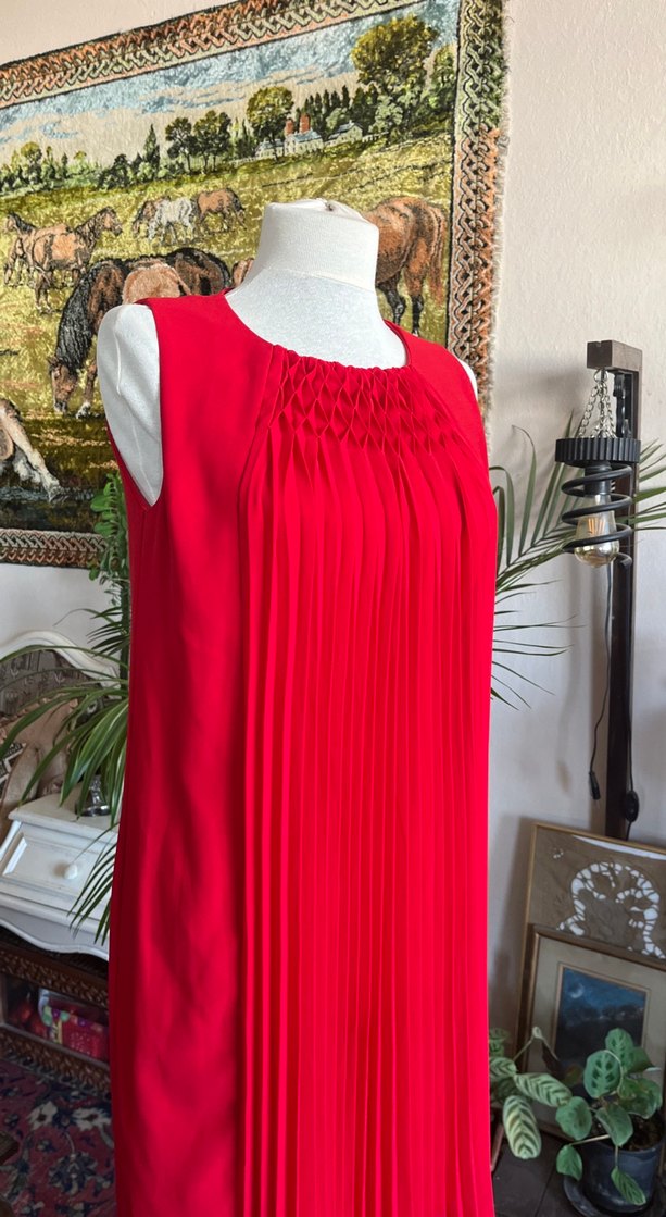 Piliseli Kırmızı Bohem Midi Elbise - Görsel 3