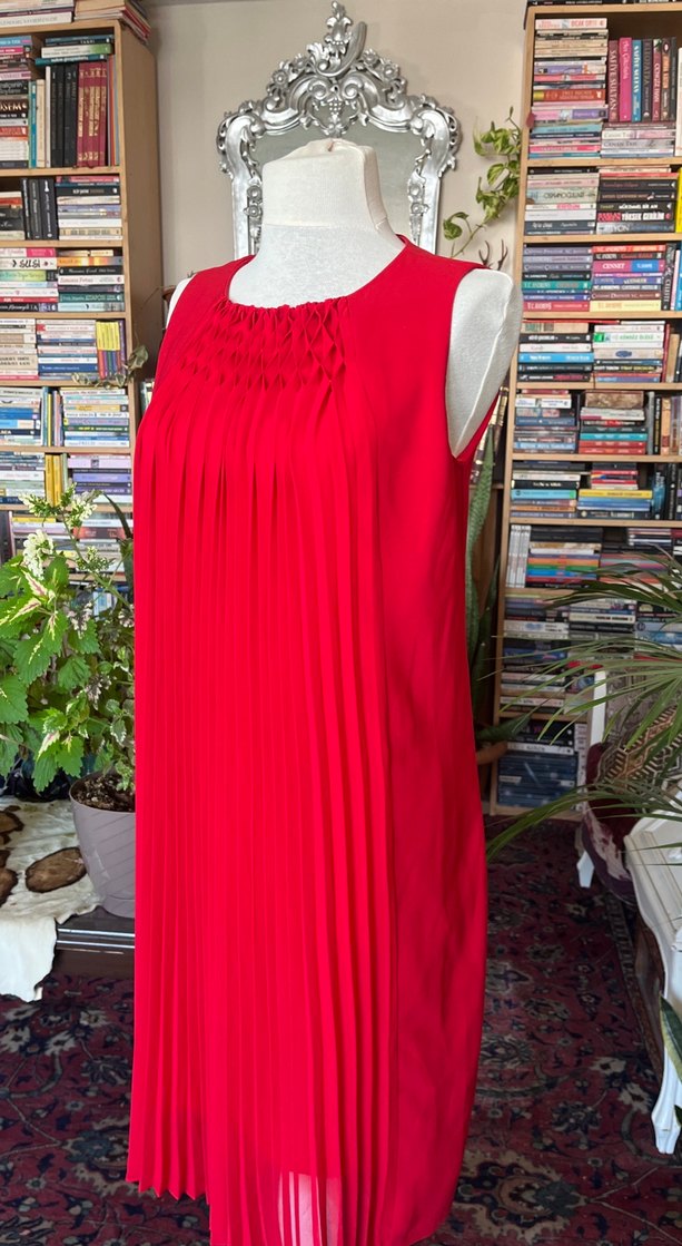 Piliseli Kırmızı Bohem Midi Elbise - Görsel 5