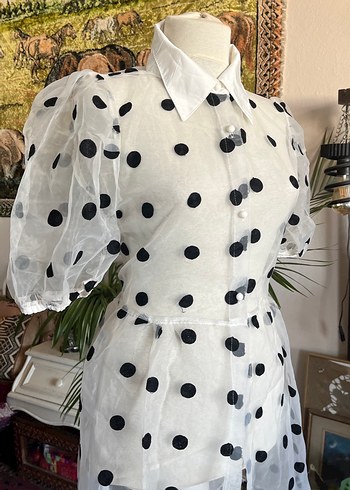 Puantiye Desenli Uzun Bohem Kadın Tunik - Görsel 5