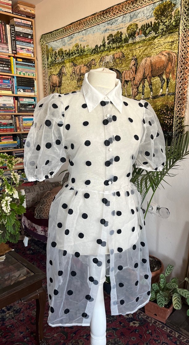 Puantiye Desenli Uzun Bohem Kadın Tunik - Görsel 3