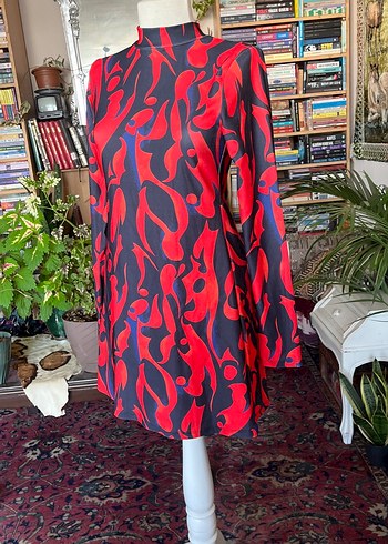 Kırmızı Desenli mini elbise - Görsel 6