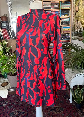 Kırmızı Desenli mini elbise - Görsel 5