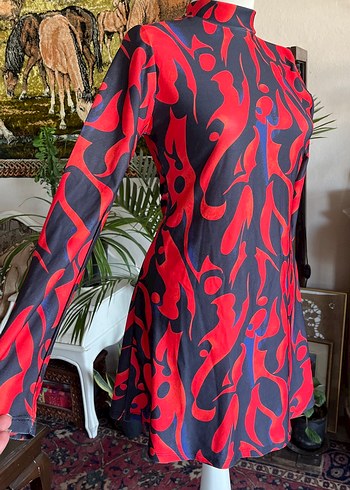 Kırmızı Desenli mini elbise - Görsel 9